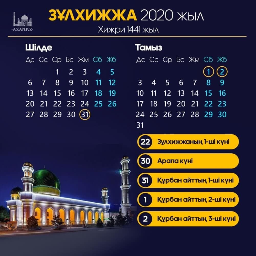 2020 жылы Құрбан айт қашан басталатыны белгілі болды