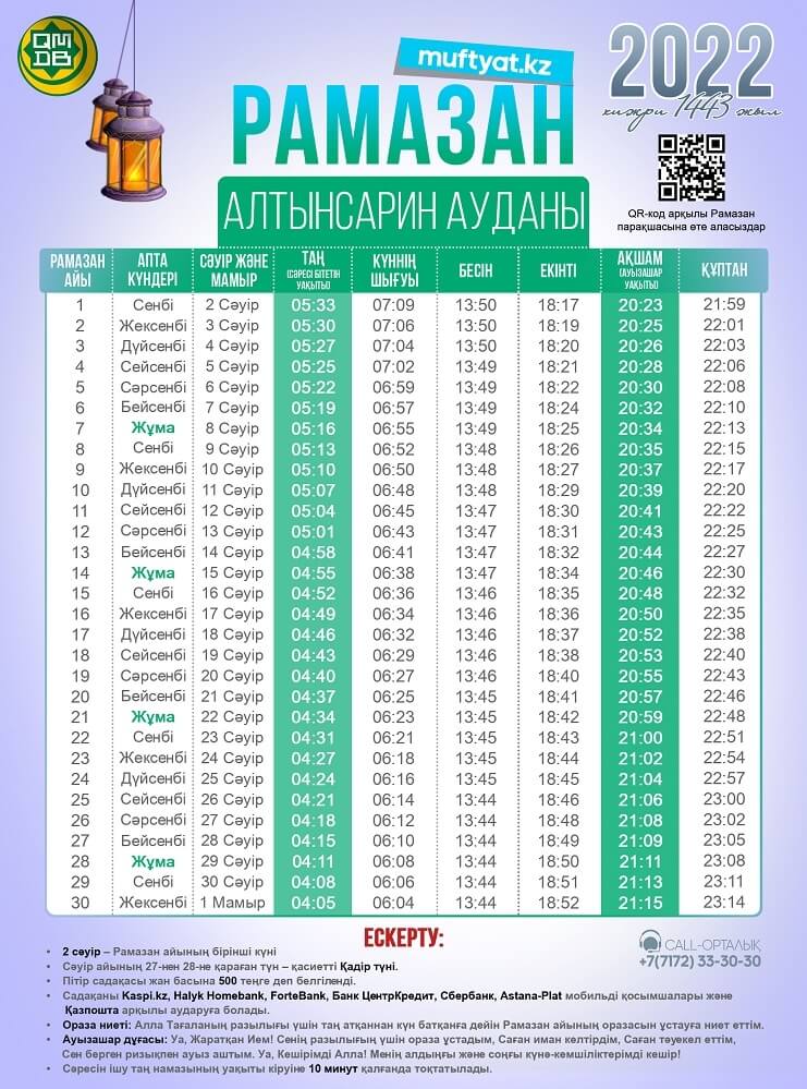 ораза кесте 2022