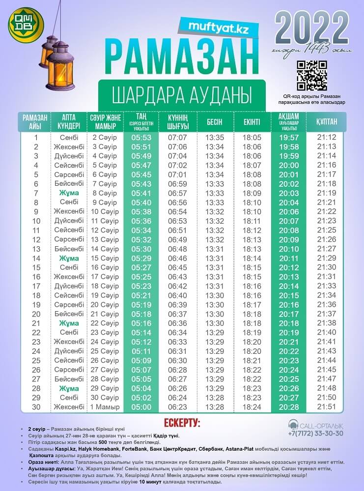 ораза кесте 2022