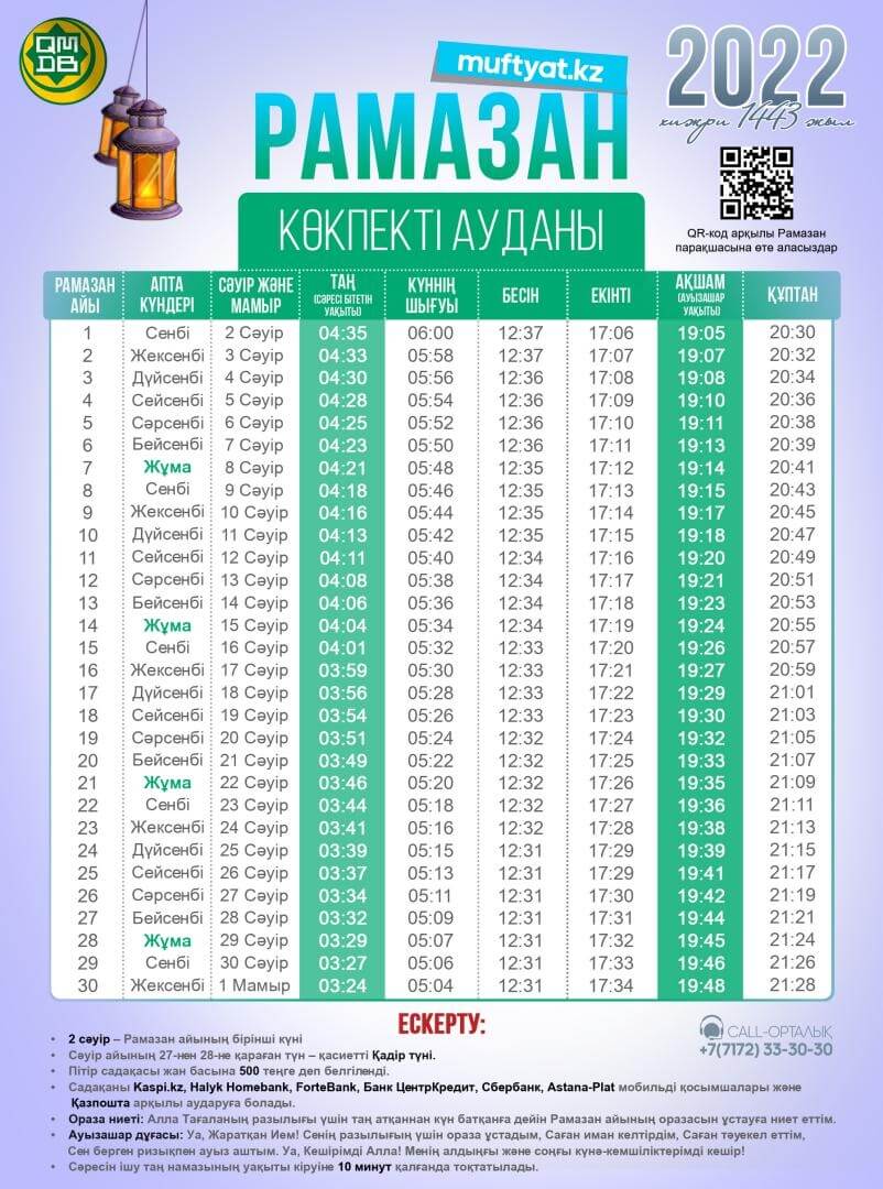 ораза кесте 2022